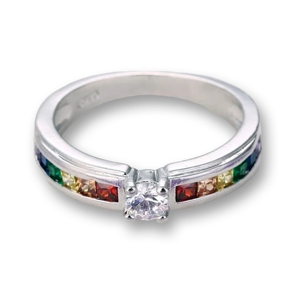 Rainbow Pride Ring Fashion Jewelry Zircon Centre Stone Sz 5 Excellent Quality - Picture 2 of 10